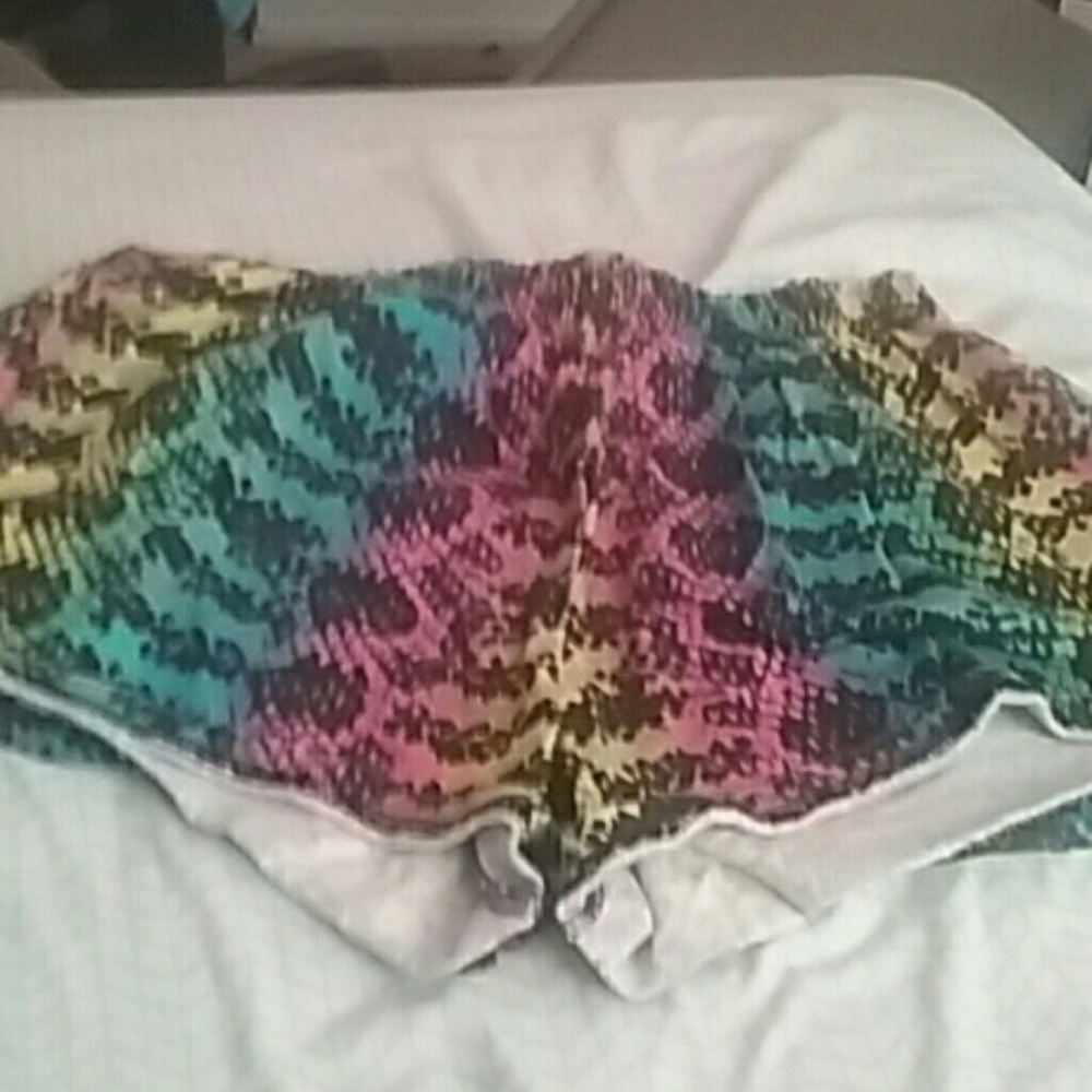 Rainbow booty shorts.